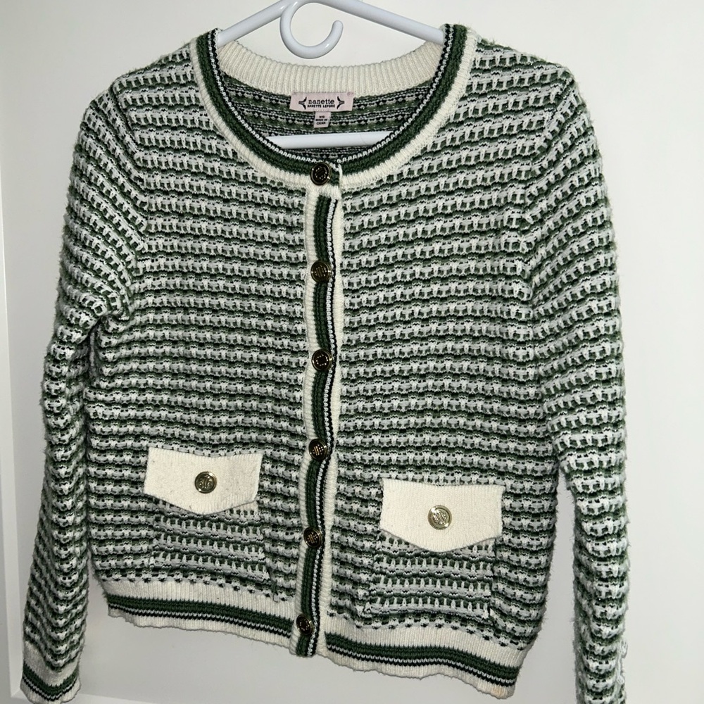 Classic Green and White Striped Cardigan